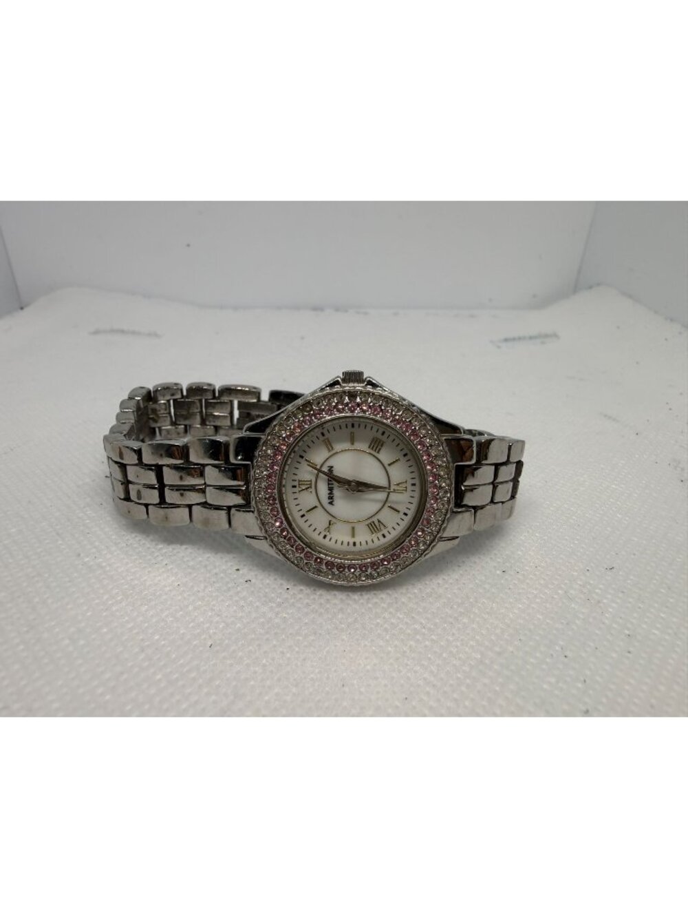 Armitron 75/5332SV Women Silver-Tone Pink & White Crystal Dial Dress Watch